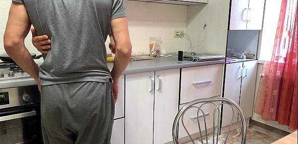  Real russian sex of a beautiful couple in the kitchen, cum on ass